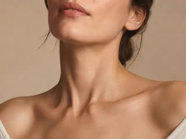 Woman's neck and collarbone in soft light